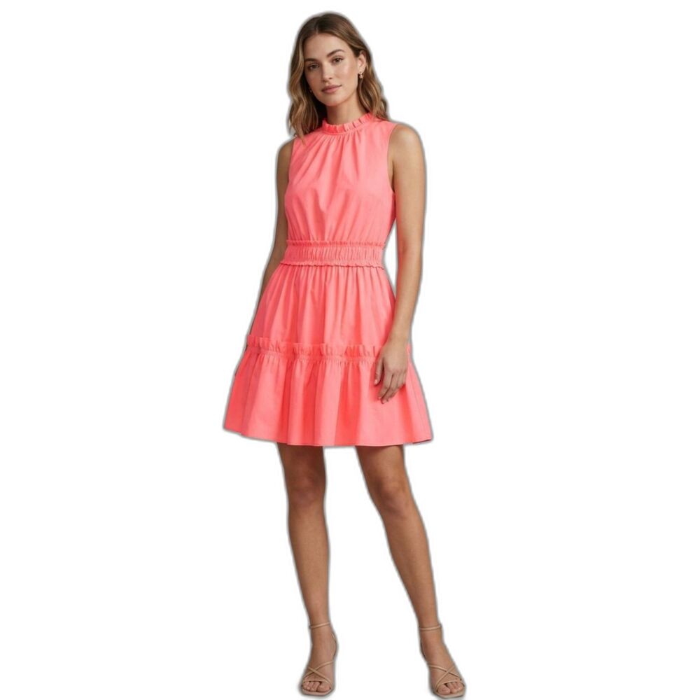 Lilly Pulitzer Elina Stretch Ruffle Mini Dress Coral Spritz Pink Orange Size 4